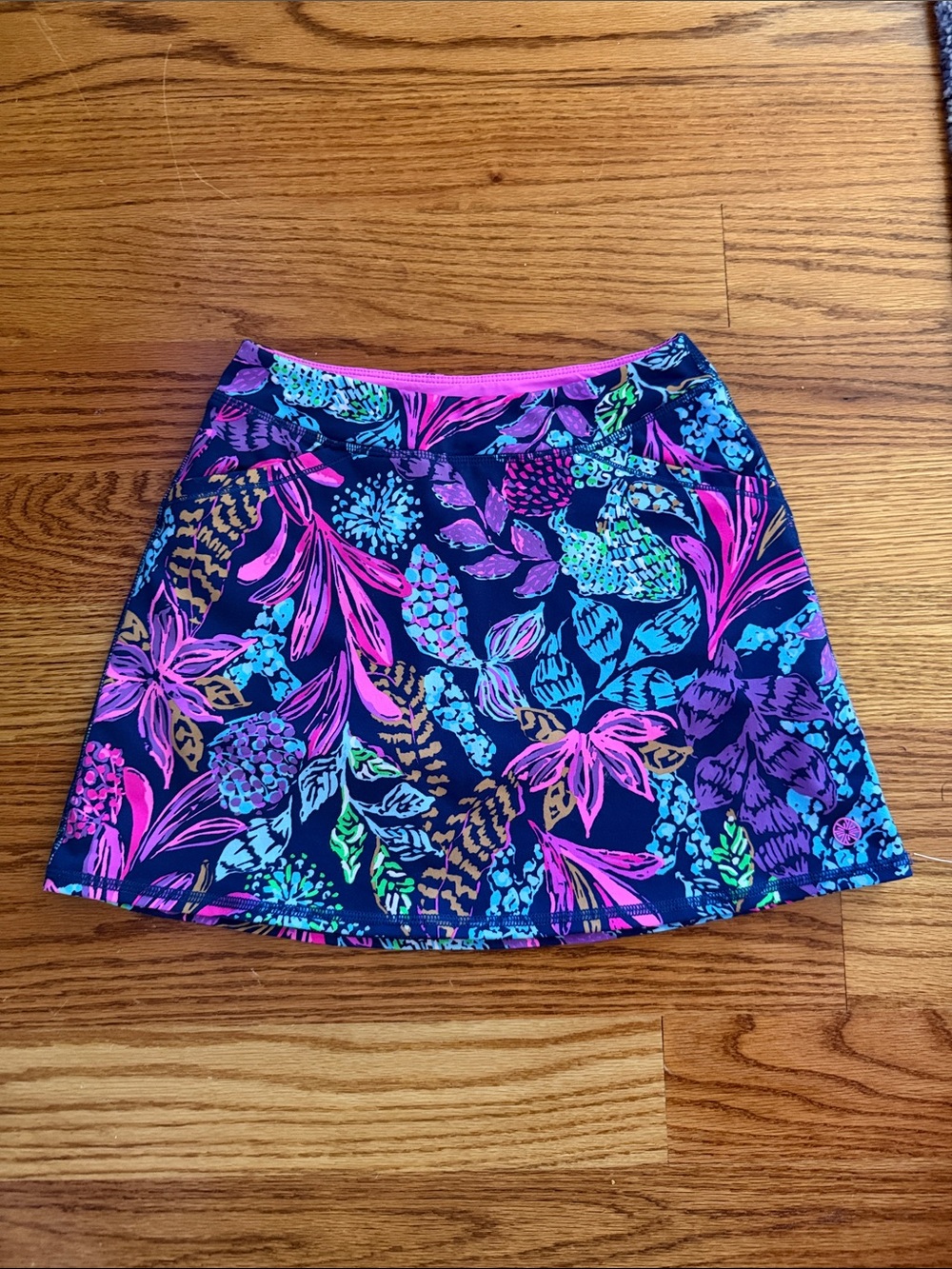 Lilly Pulitzer Navy Floral Skort with Pink, Turquoise & Purple Print